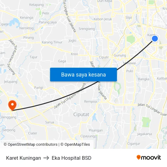 Karet Kuningan to Eka Hospital BSD map