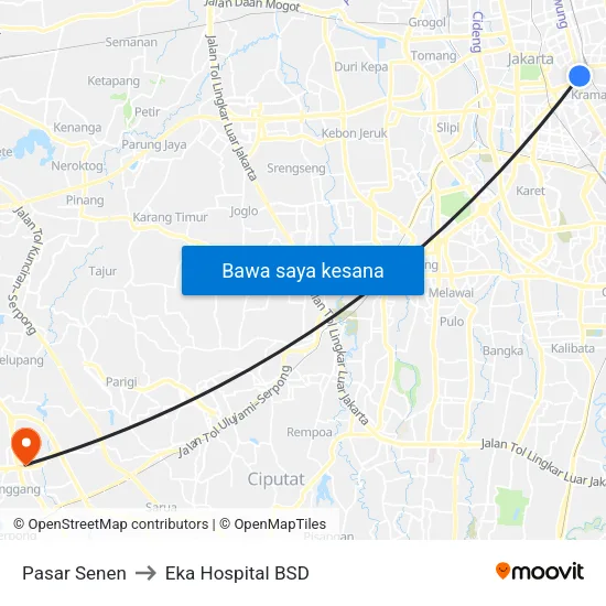 Pasar Senen to Eka Hospital BSD map