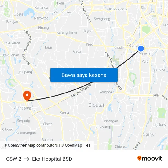 CSW 2 to Eka Hospital BSD map