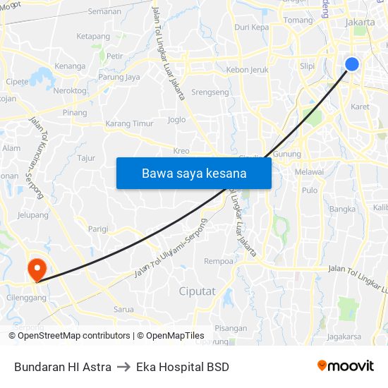 Bundaran HI Astra to Eka Hospital BSD map