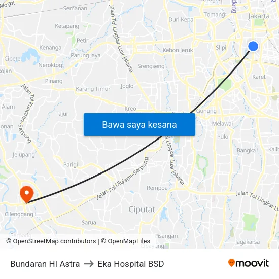 Bundaran HI Astra to Eka Hospital BSD map