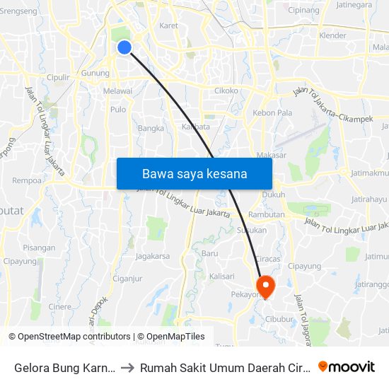 Gelora Bung Karno 2 to Rumah Sakit Umum Daerah Ciracas map