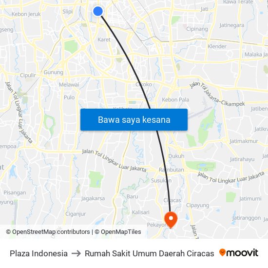 Plaza Indonesia to Rumah Sakit Umum Daerah Ciracas map