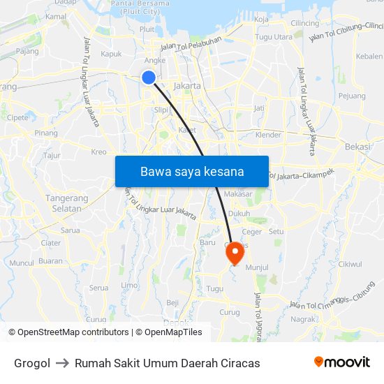 Grogol to Rumah Sakit Umum Daerah Ciracas map