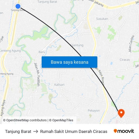 Tanjung Barat to Rumah Sakit Umum Daerah Ciracas map