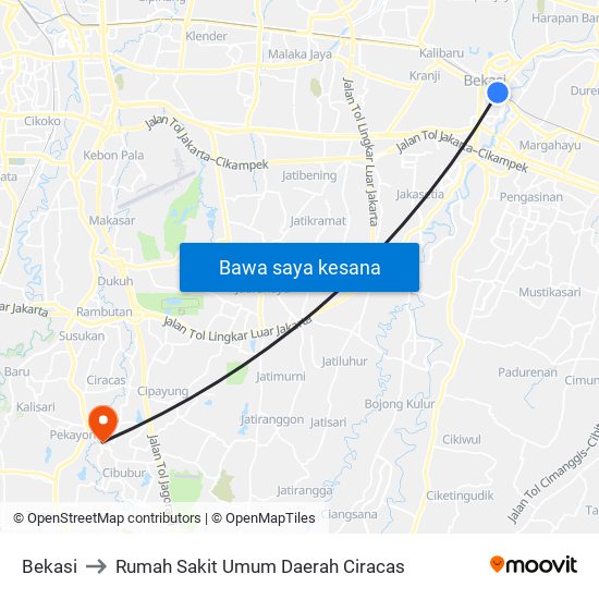 Bekasi to Rumah Sakit Umum Daerah Ciracas map