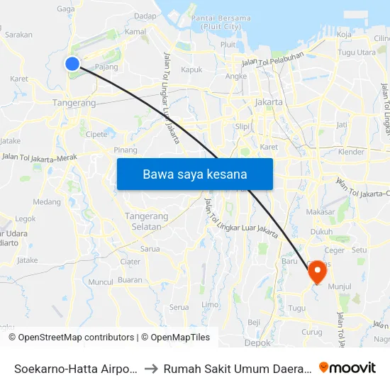 Soekarno-Hatta Airport (Shia) to Rumah Sakit Umum Daerah Ciracas map
