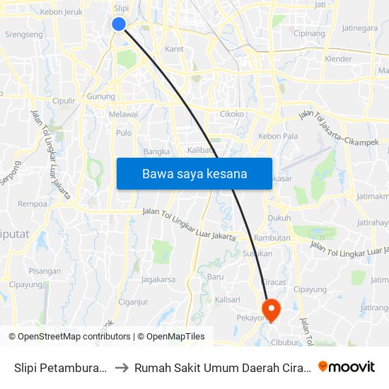 Slipi Petamburan 1 to Rumah Sakit Umum Daerah Ciracas map