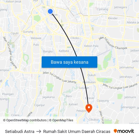 Setiabudi Astra to Rumah Sakit Umum Daerah Ciracas map