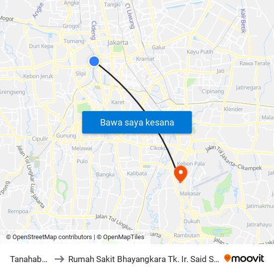 Tanahabang to Rumah Sakit Bhayangkara Tk. Ir. Said Sukanto map