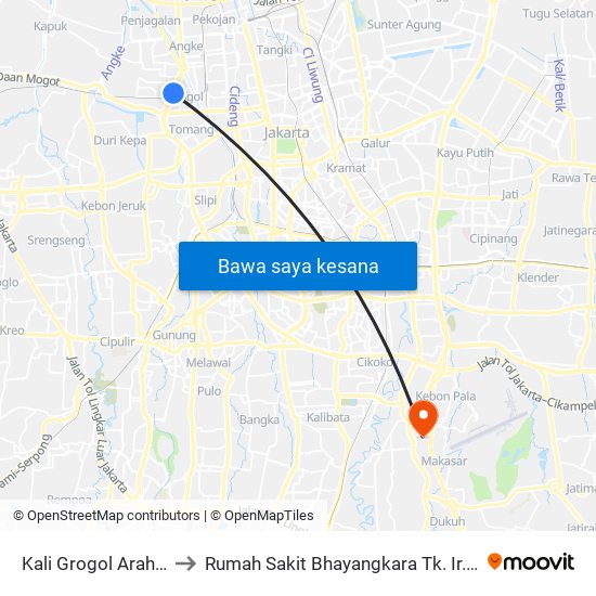 Kali Grogol Arah Selatan to Rumah Sakit Bhayangkara Tk. Ir. Said Sukanto map