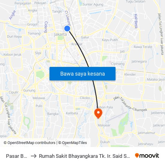 Pasar Baru to Rumah Sakit Bhayangkara Tk. Ir. Said Sukanto map