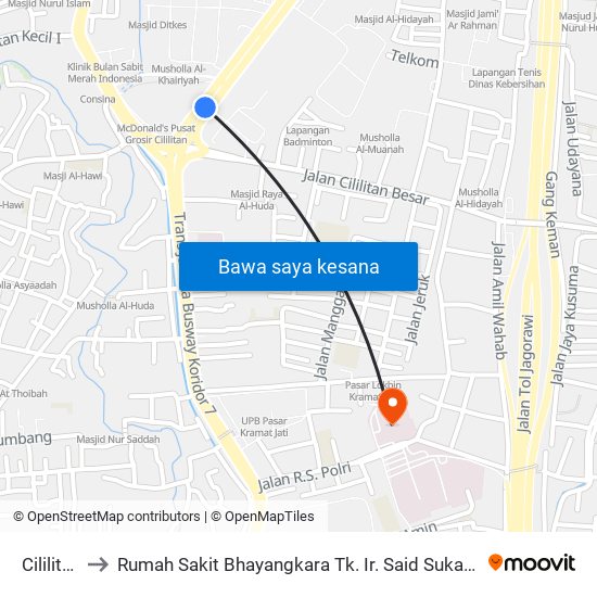 Cililitan to Rumah Sakit Bhayangkara Tk. Ir. Said Sukanto map