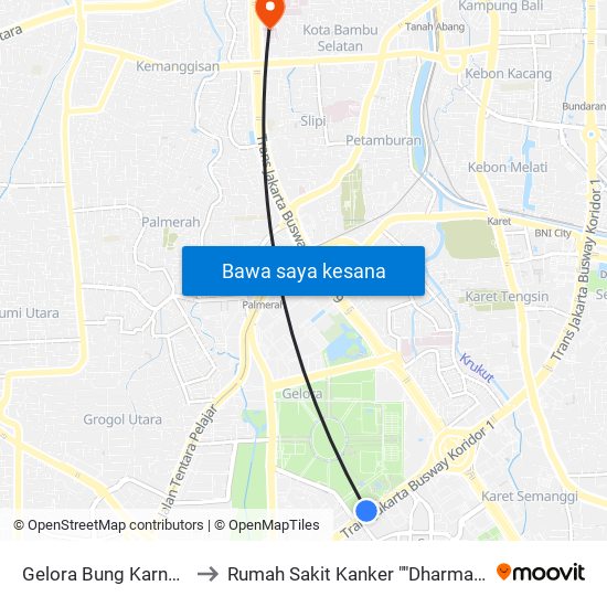 Gelora Bung Karno 2 to Rumah Sakit Kanker ""Dharmais"" map