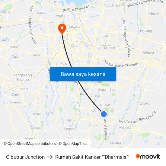 Cibubur Junction to Rumah Sakit Kanker ""Dharmais"" map