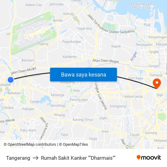 Tangerang to Rumah Sakit Kanker ""Dharmais"" map