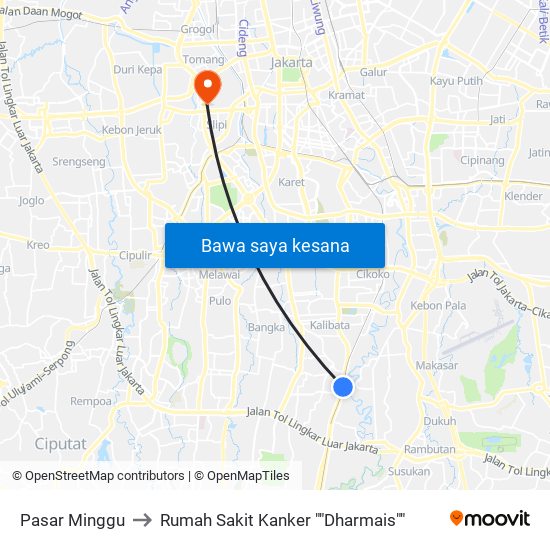 Pasar Minggu to Rumah Sakit Kanker ""Dharmais"" map