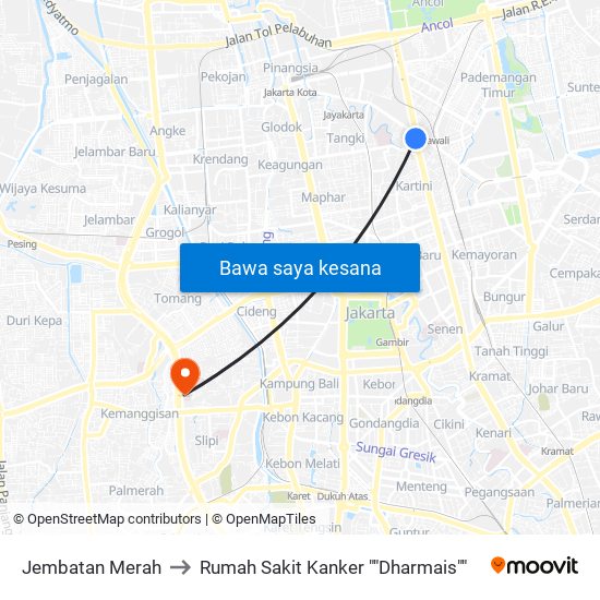 Jembatan Merah to Rumah Sakit Kanker ""Dharmais"" map