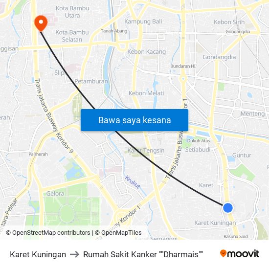 Karet Kuningan to Rumah Sakit Kanker ""Dharmais"" map