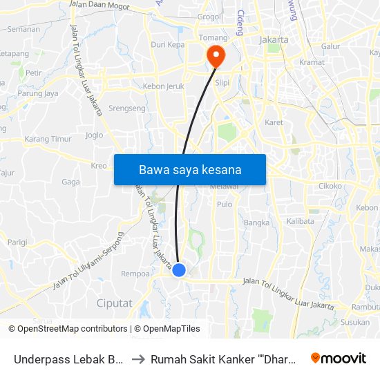 Underpass Lebak Bulus to Rumah Sakit Kanker ""Dharmais"" map