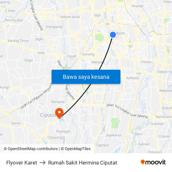 Flyover Karet to Rumah Sakit Hermina Ciputat map