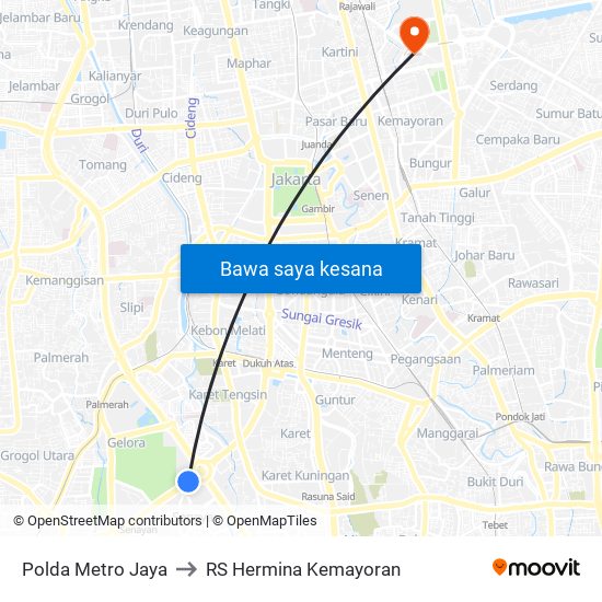 Polda Metro Jaya to RS Hermina Kemayoran map