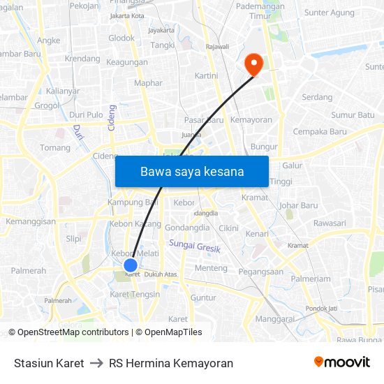 Stasiun Karet to RS Hermina Kemayoran map