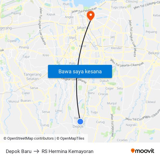 Depok Baru to RS Hermina Kemayoran map