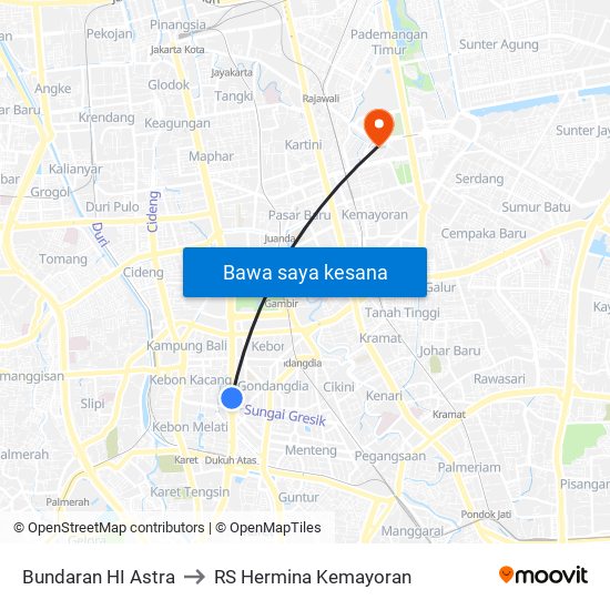 Bundaran HI Astra to RS Hermina Kemayoran map