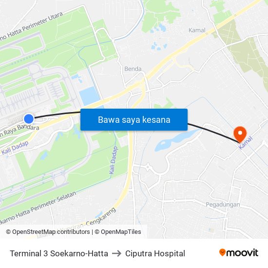 Terminal 3 Soekarno-Hatta to Ciputra Hospital map