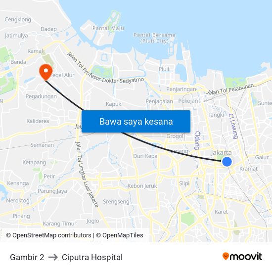 Gambir 2 to Ciputra Hospital map