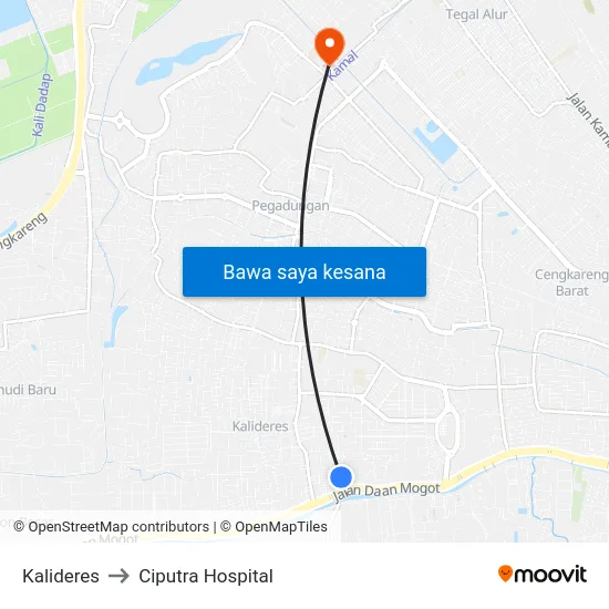 Kalideres to Ciputra Hospital map