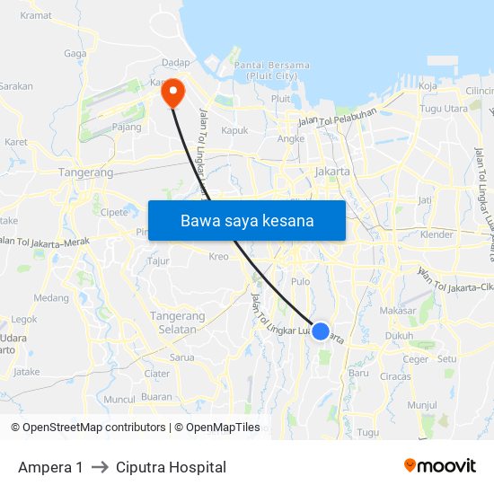 Ampera 1 to Ciputra Hospital map