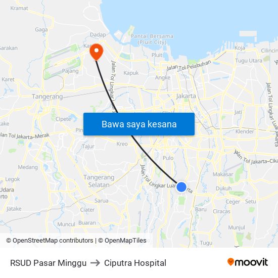 RSUD Pasar Minggu to Ciputra Hospital map