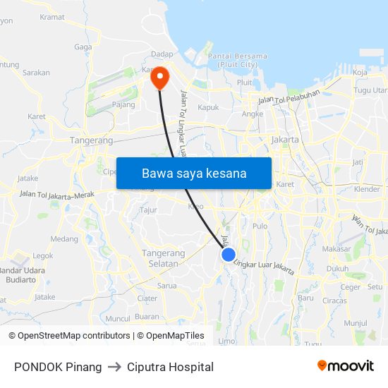 PONDOK Pinang to Ciputra Hospital map
