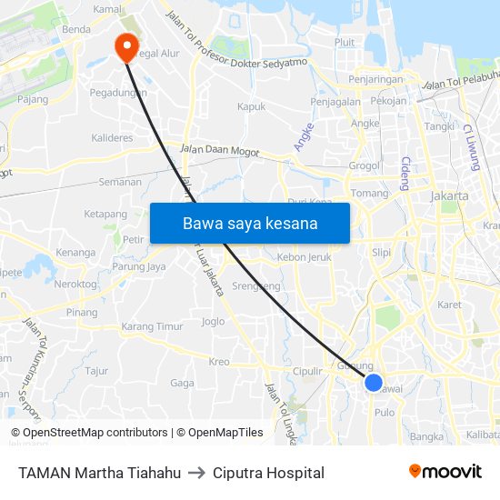 TAMAN Martha Tiahahu to Ciputra Hospital map