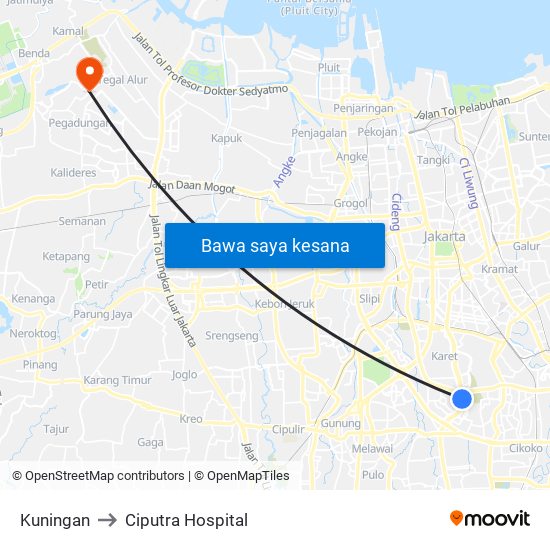 Kuningan to Ciputra Hospital map