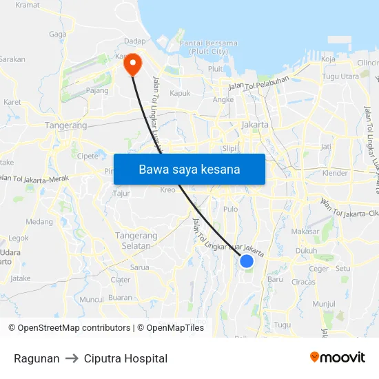 Ragunan to Ciputra Hospital map