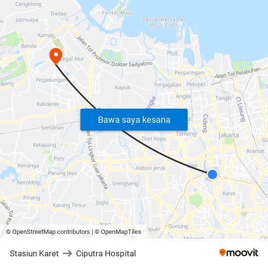 Stasiun Karet to Ciputra Hospital map