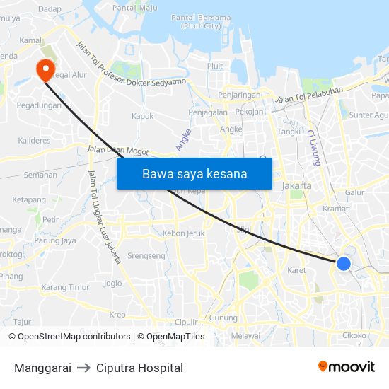 Manggarai to Ciputra Hospital map