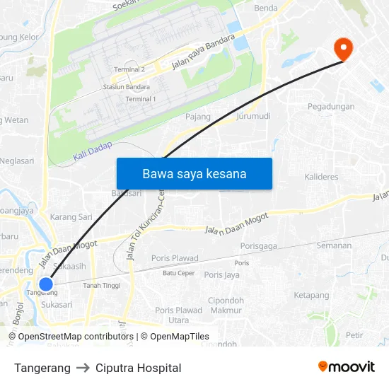 Tangerang to Ciputra Hospital map