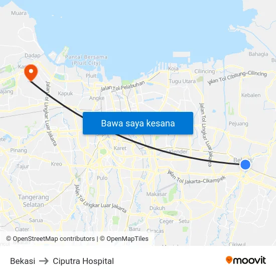 Bekasi to Ciputra Hospital map