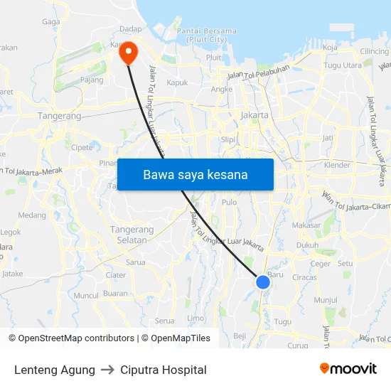 Lenteng Agung to Ciputra Hospital map