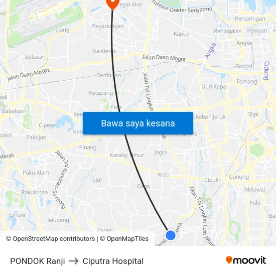 PONDOK Ranji to Ciputra Hospital map