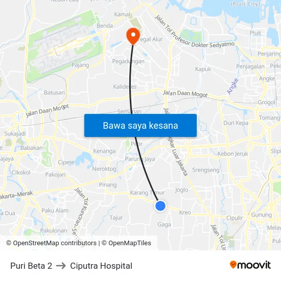 Puri Beta 2 to Ciputra Hospital map