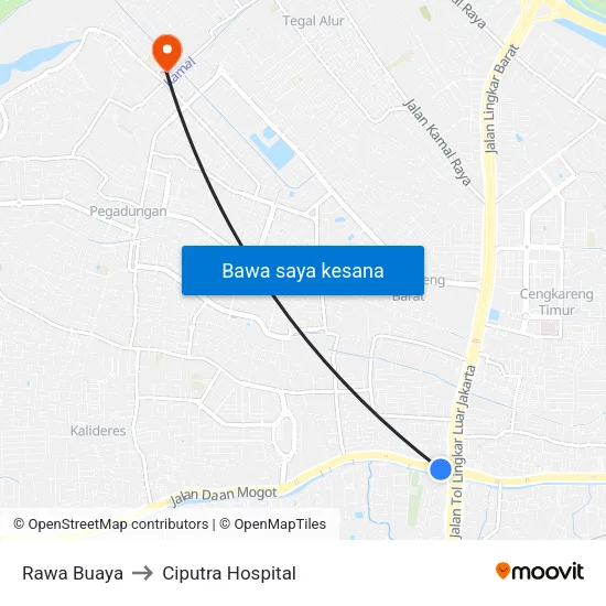 Rawa Buaya to Ciputra Hospital map