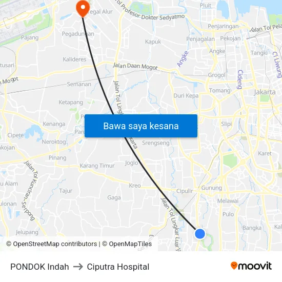 PONDOK Indah to Ciputra Hospital map