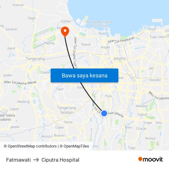 Fatmawati to Ciputra Hospital map