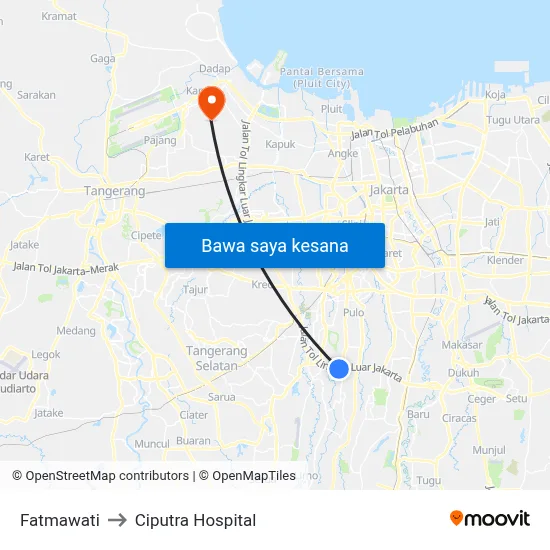 Fatmawati to Ciputra Hospital map
