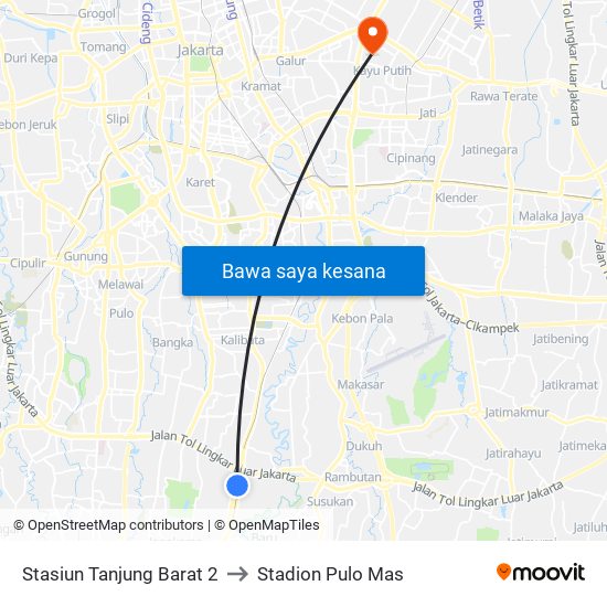 Stasiun Tanjung Barat 2 to Stadion Pulo Mas map